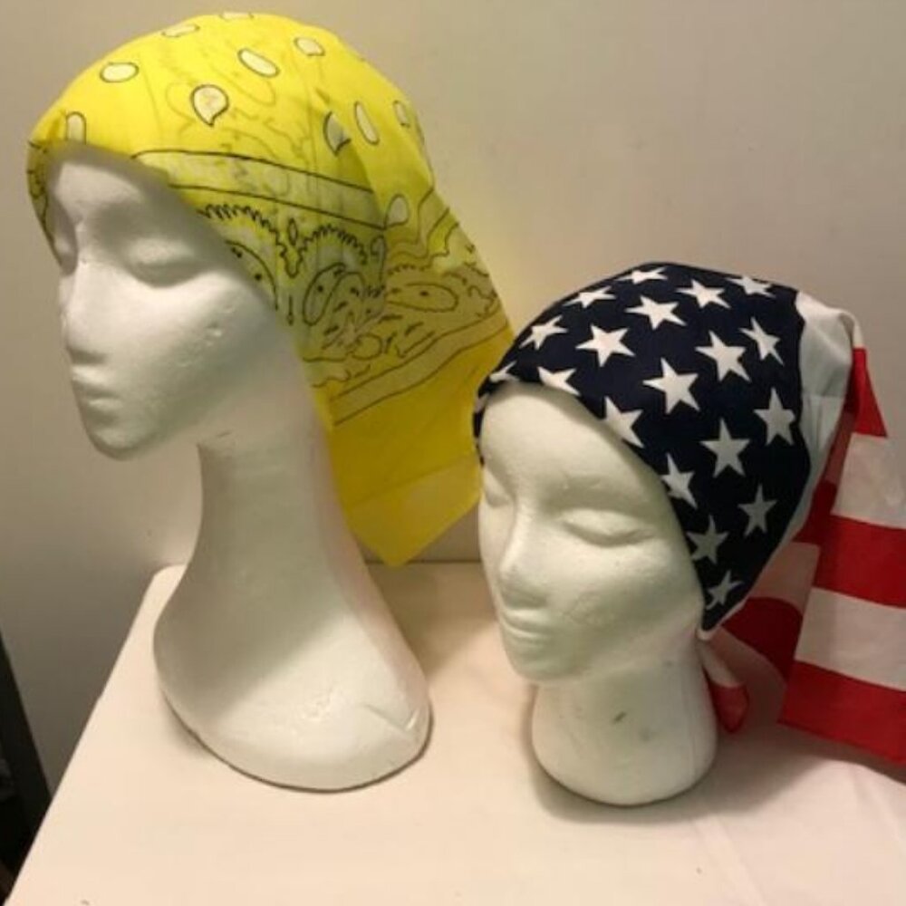 2 Pack Bandana 100% Cotton Paisley Print One-Sided Scarf Yellow & American Flag